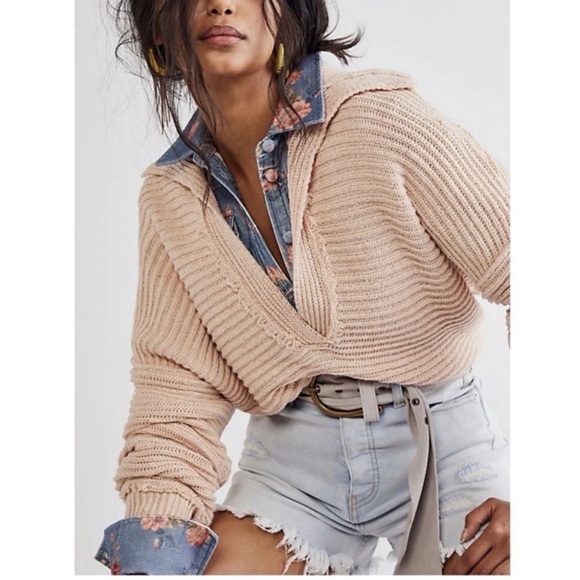 Free People Sweaters - Free People Marlie Pullover Sweater Soft Pink Women’s Small Oversized Rib Knit